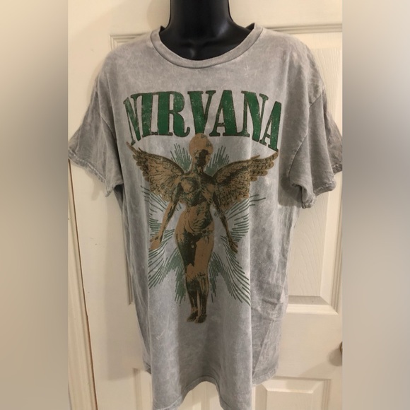 Nirvana gray taupe In‎ Utero Live ‘93 graphic print cotton concert tshirt size L - Picture 1 of 16